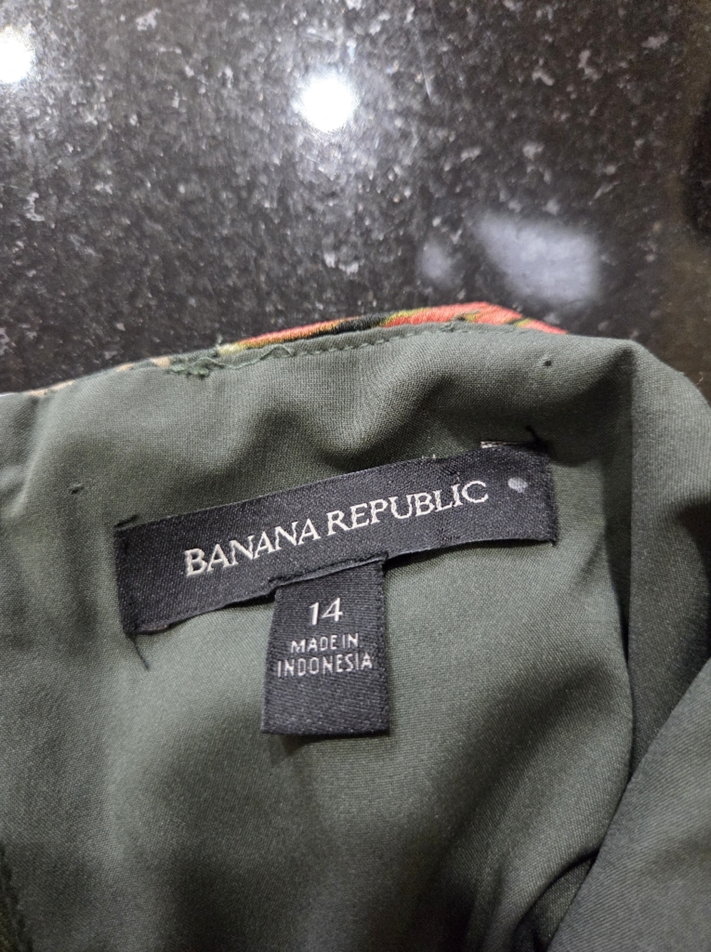 Banana Republic Olive Green Floral Spaghetti-Strap Dress - Size 14 - Picture 7 of 10
